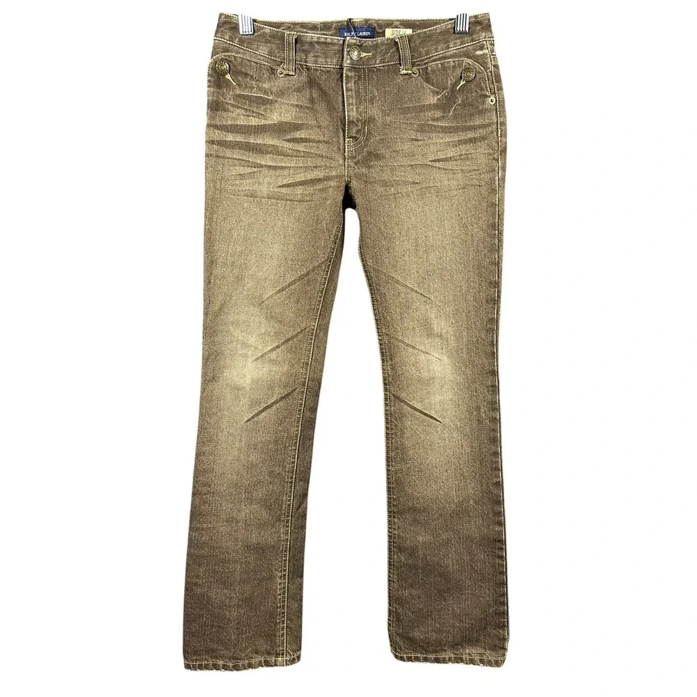 VTG Ralph Lauren Girls Brown Wash Jeans Size‎ 14 Straight Leg Denim Pants